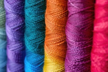 closeup of colorful Cotton threads in textile fabric