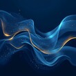 © Ilja - Abstract Blue Flowing Lines with Golden Glimmering Particles on Dark Background. Elegant Design.