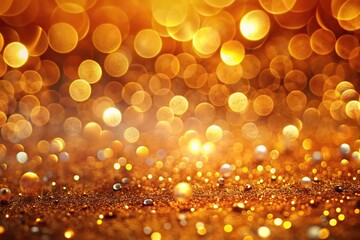 Abstract golden orange bubbles bokeh gradient background with shiny glitter glow overlay