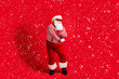 © deagreez - Full length body size view of his he nice handsome attractive cheerful Santa father Saint Nicholas dancing having fun celebration day isolated bright vivid shine vibrant red color background