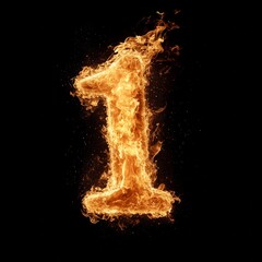 Poster - Fire effect forming the number 1 isolated on a white background