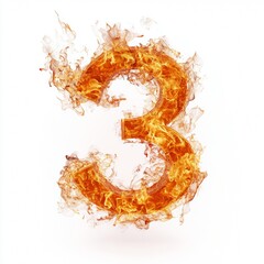 Poster - Fire effect forming the number 3 isolated on a white background