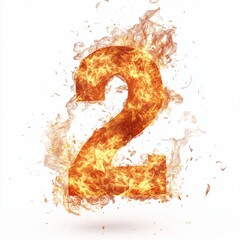 Poster - Fire effect forming the number 2 isolated on a white background