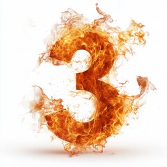 Poster - Fire effect forming the number 3 isolated on a white background