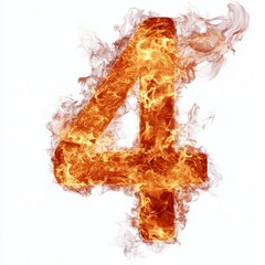Poster - Fire effect forming the number 4 isolated on a white background