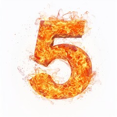 Poster - Fire effect forming the number 5 isolated on a white background