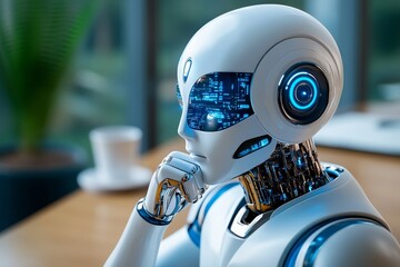 Poster - A futuristic world where humans and AI work together for the greater good, living in perfect harmony and representing a technological take on eudaimonia