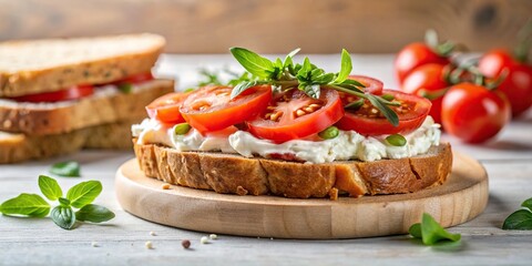 Healthy cream cheese sandwich with tomatoes