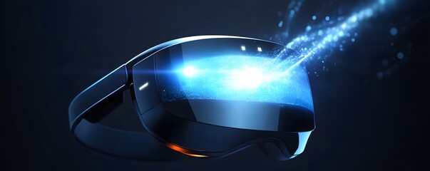 Poster - Futuristic smart glasses emitting bright holographic light, showcasing innovative technology and advanced visual experiences.