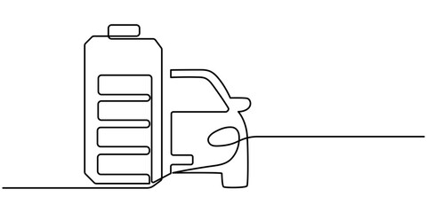 Continuous one line drawing of Battery with bolt symbol. Battery single line vector illustration. Editable line vector, Continuous Line Drawing of Car Charging Icon. Hand Drawn Symbol Vector