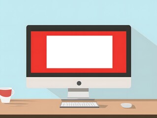 Poster - A modern computer on a desk, featuring a blank screen ready for customization. Ideal for design or technology projects.