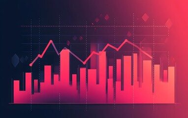 Fototapete - A vibrant and modern data visualization showcasing growth trends with bars and lines in a striking red and blue gradient.