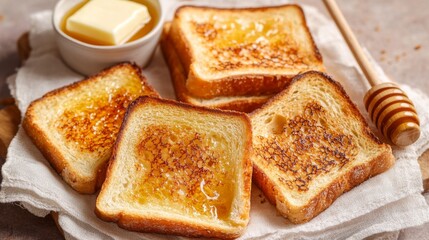 Poster - Toast with Butter and Honey on a Rustic Table