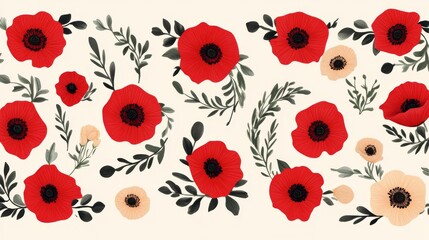 Poster - A red and white floral design with a red poppy in the center