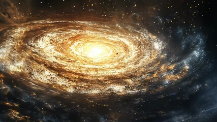 Wall Mural - A bright, golden galaxy swirls in the dark expanse of space, illuminated by countless stars