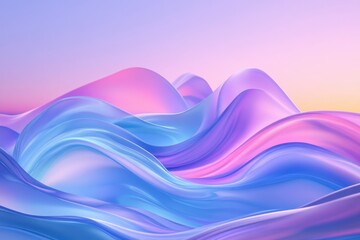 3D render of a blue gradient background with a purple and pink sky, featuring smooth curves and abstract wavy shapes Generative AI