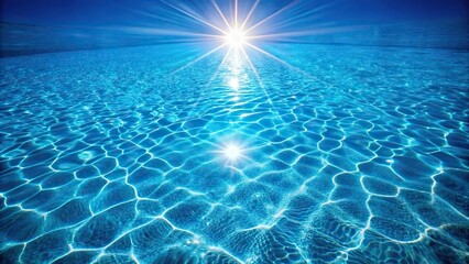sun glare reflecting on blue pool water creating illusion of forced perspective