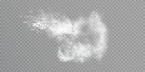 Poster - Realistic fog, smoke, steam, haze, explosion texture, isolated translucent effect. White vector cloud, fog or smog effect.