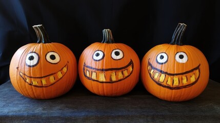 Wall Mural - Halloween themed pumpkins with smiles