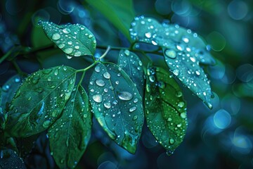 Water drops on leaves  morning dew in nature for designers.