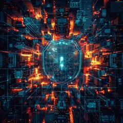 Poster - Bird's-eye view of a digital security shield.