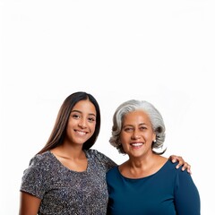 mother and daughter isolated on white; people, love, family, or senior with granddaughter 