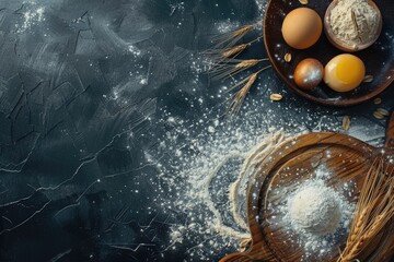 Wall Mural - Baking concept on dark background with copy space.