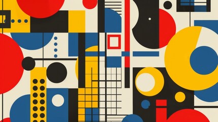 Wall Mural - abstract geometric bauhaus pattern poster featuring bold shapes and primary colors. minimalist desig