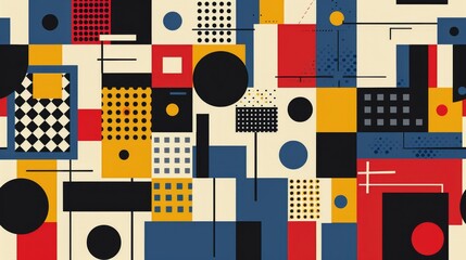 Wall Mural - abstract geometric bauhaus pattern poster featuring bold shapes and primary colors. minimalist desig