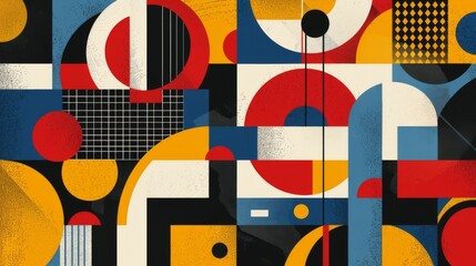 Wall Mural - abstract geometric bauhaus pattern poster featuring bold shapes and primary colors. minimalist desig