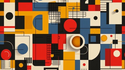 Wall Mural - abstract geometric bauhaus pattern poster featuring bold shapes and primary colors. minimalist desig