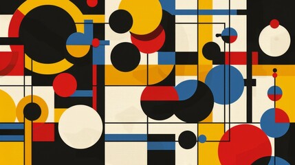 Wall Mural - abstract geometric bauhaus pattern poster featuring bold shapes and primary colors. minimalist desig
