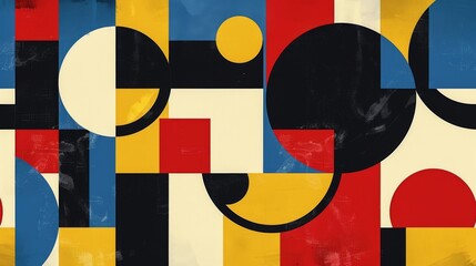 Wall Mural - abstract geometric bauhaus pattern poster featuring bold shapes and primary colors. minimalist desig