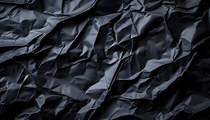 Poster - Crumpled black paper with wrinkles and rubbed corners. Old wrapping dusty cardboard. Abstract dramatic background. For design and titles.