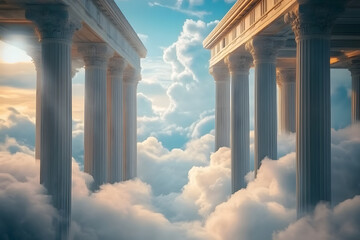 Photo of pillars on a cloud in greek architecture style