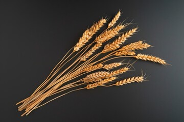 Rye  wheat Wooden on black background. Top view.