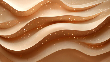 Aufkleber - Smooth undulating waves of beige and gold with shimmering sparkles create a luxurious backdrop in an abstract design