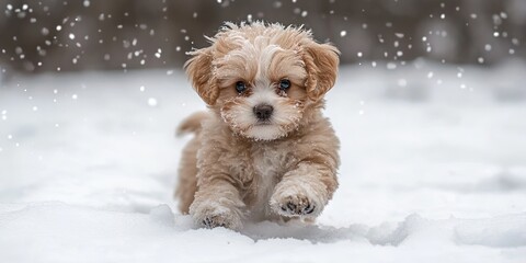 Poster - havanese puppy in the winter snow