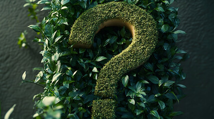 Question sign covered with green plants