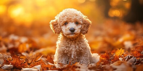 Poster - poodle puppy in the fall 