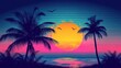 © abdul kahfi - A vibrant sunset over a tropical beach with palm trees and colorful skies.