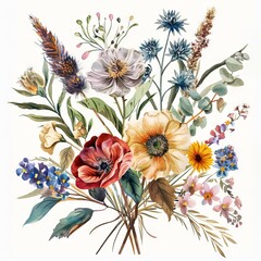 Poster - Botanical arrangement depicted in lively watercolor palette