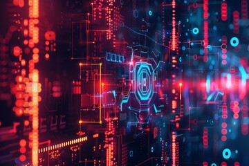 Poster - bright backdrop featuring cyber protection symbols.