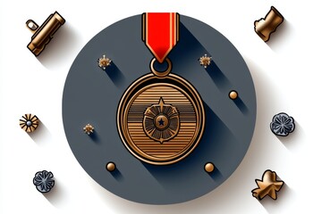 Poster - A simple icon of a medal of service awarded to veterans, with clean lines and a minimal color palette