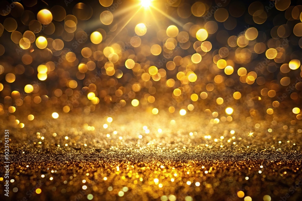 Abstract golden glitter background with bokeh and light effect on black ...