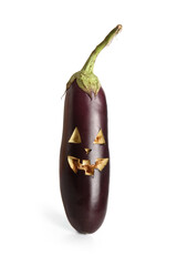 Poster - Carved eggplant for Halloween on white background