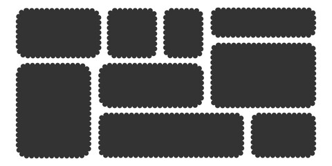 Poster - Black silhouette Scalloped Rectangles set. Blank Rectangular Shapes Stickers. Empty Geometric Frame. Price Tag Text Box, Stamp Label Badge For Design. Vector illustration