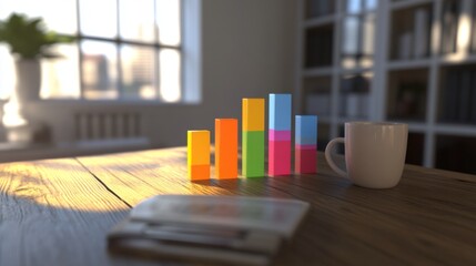 Poster - Bright Bar Graph on Table with Coffee Cup