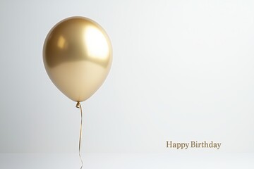 Wall Mural - Minimalist Happy Birthday Card with Elegant Gold Balloon on White Background for Modern Celebrations