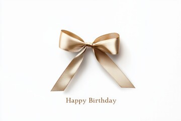 Wall Mural - Minimalist Happy Birthday Card with Elegant Gold Ribbon Bow for Modern Celebrations